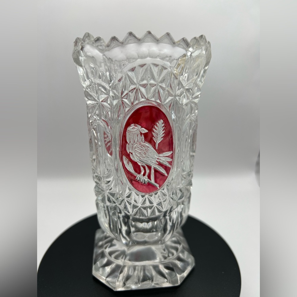 Hofbauer The Byrdes Collection Leaded Crystal Red Bird Vase W Germany Vintage